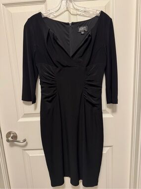 Adrianna Papell Black Ruched Long Sleeve Sheath Dress